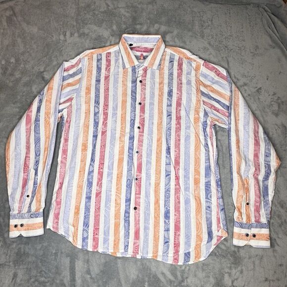 Luchiano Visconti Sz XL Men's Multi-Color Abstract Cotton Long Sleeve Shirt NICE - Picture 2 of 16